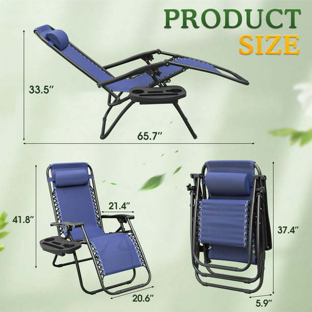 Two blue patio zero gravity chairs with adjustable recline, made of durable Textilene fabric, perfect for outdoor lounging.