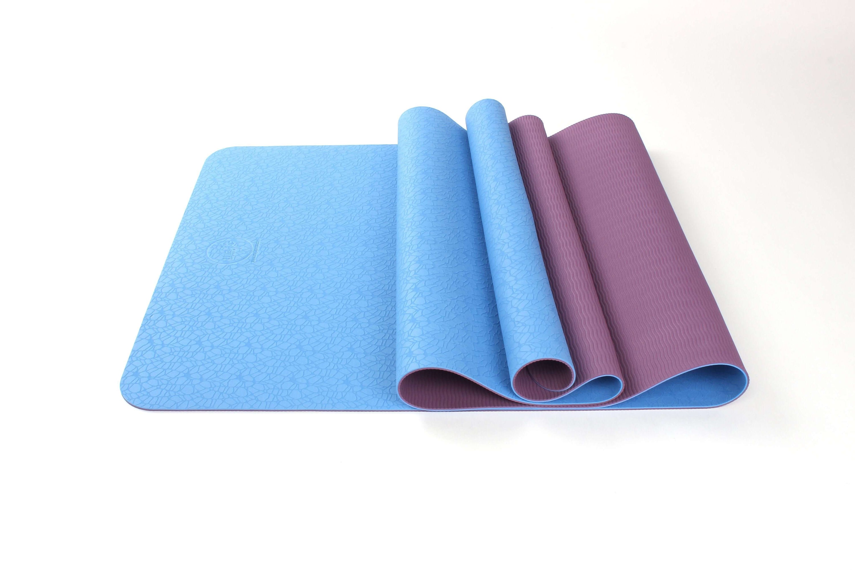 2-Tone TPE Premium Yoga Mat featuring an embossed pattern in vibrant colors, ideal for yoga and Pilates, showcasing its non-slip surface and eco-friendly material.