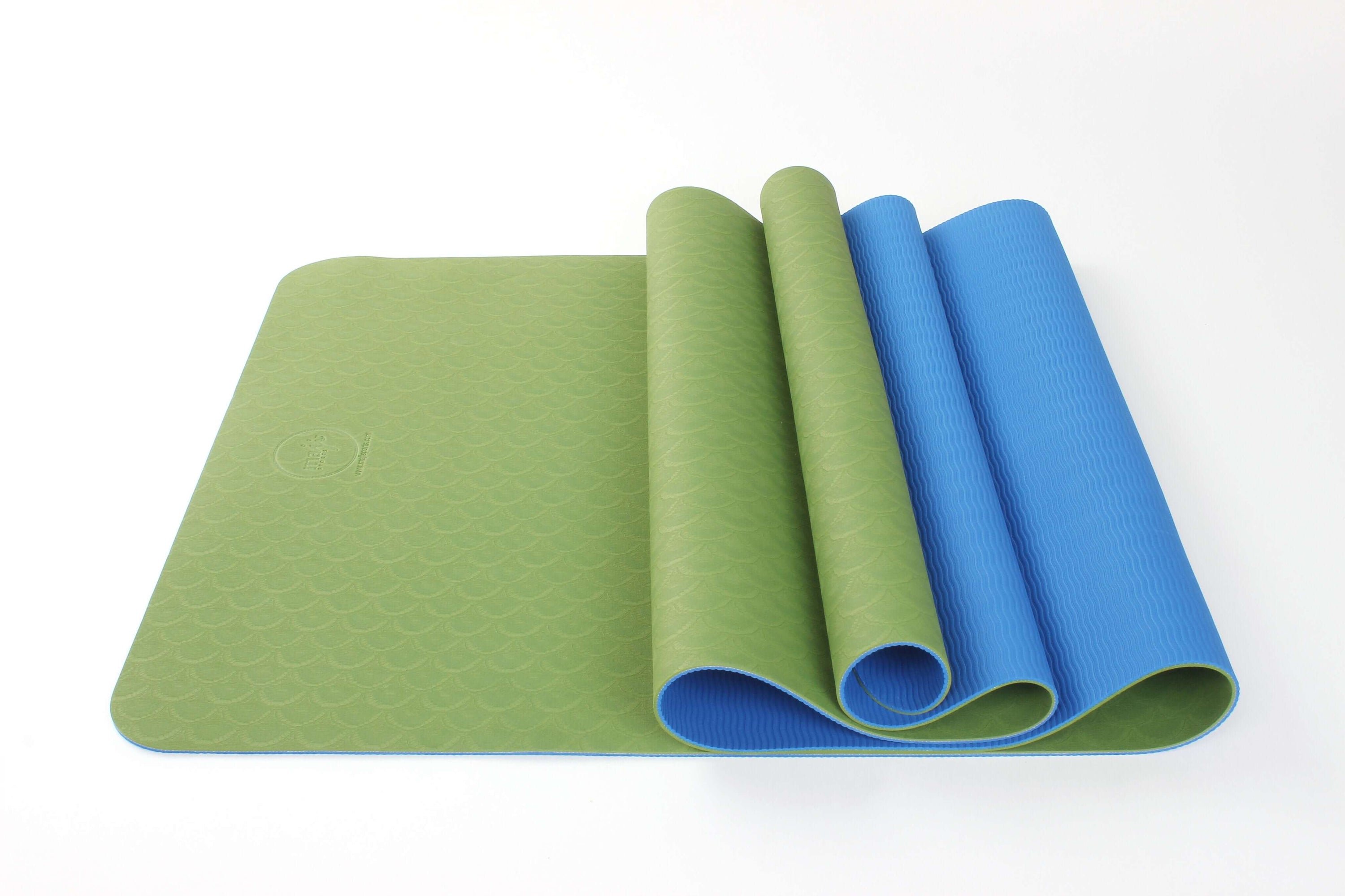 2-Tone TPE Premium Yoga Mat featuring an embossed pattern in vibrant colors, ideal for yoga and Pilates, showcasing its non-slip surface and eco-friendly material.