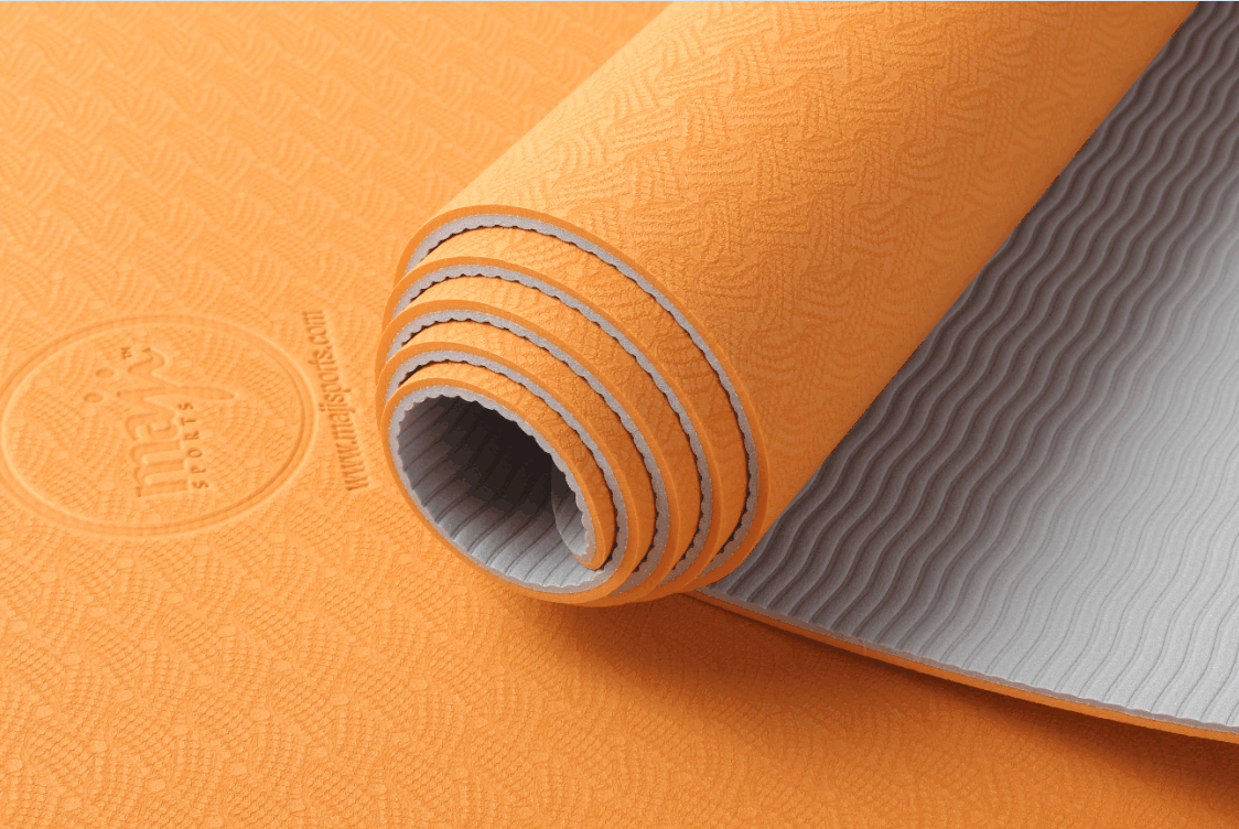 2-Tone TPE Premium Yoga Mat featuring an embossed pattern in vibrant colors, ideal for yoga and Pilates, showcasing its non-slip surface and eco-friendly material.