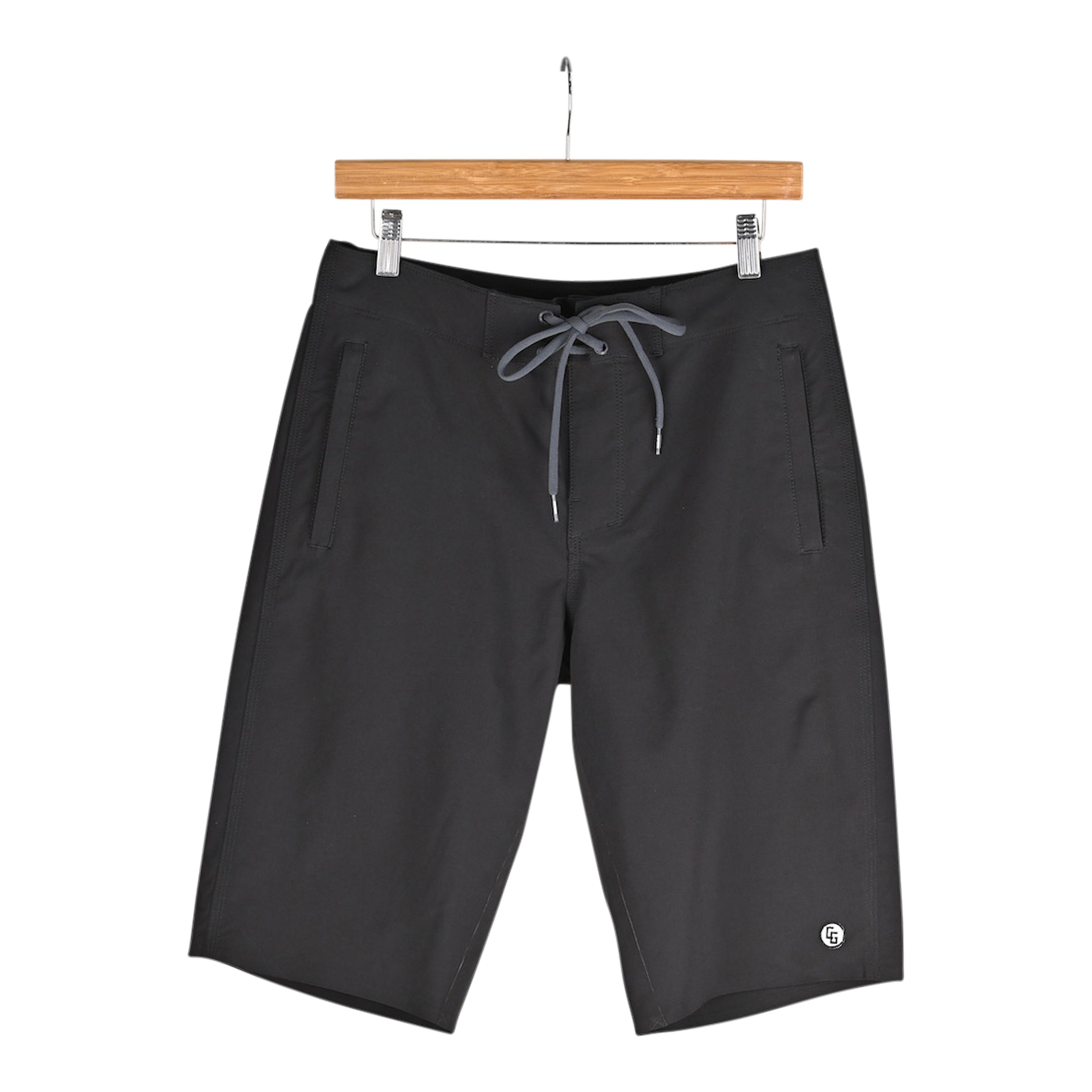 A pair of 301 Fit Standard Fit Board Shorts showcasing a relaxed cut, tapered legs, and zippered pockets, designed for comfort and performance in water activities.