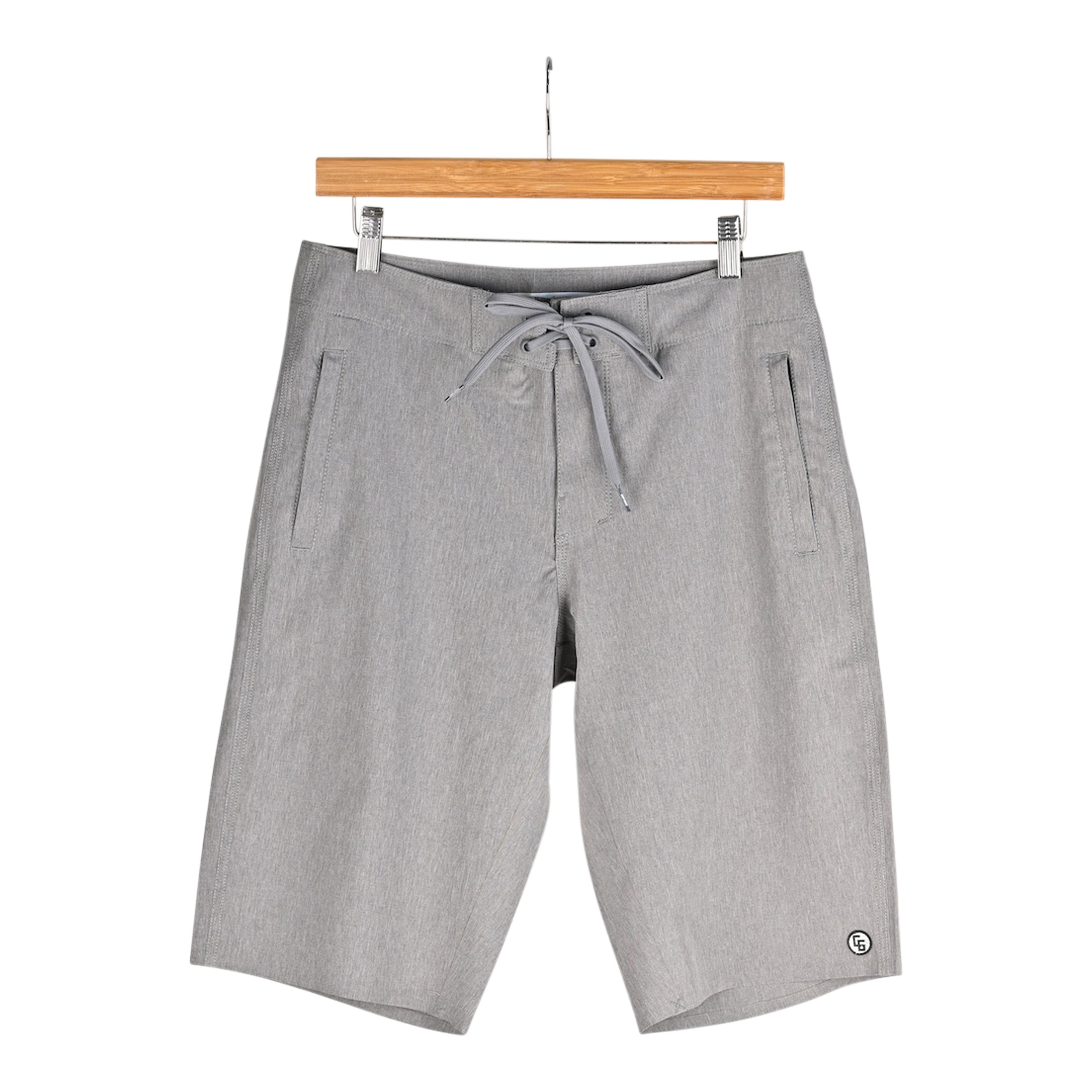 A pair of 301 Fit Standard Fit Board Shorts showcasing a relaxed cut, tapered legs, and zippered pockets, designed for comfort and performance in water activities.