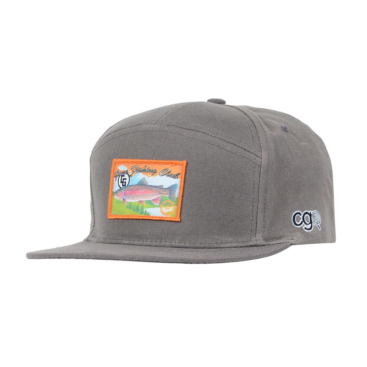 7 Panel Hat_Gone Fishing made of waxed cotton canvas with a custom patch and leather adjustable strap, showcasing a rugged and stylish design.