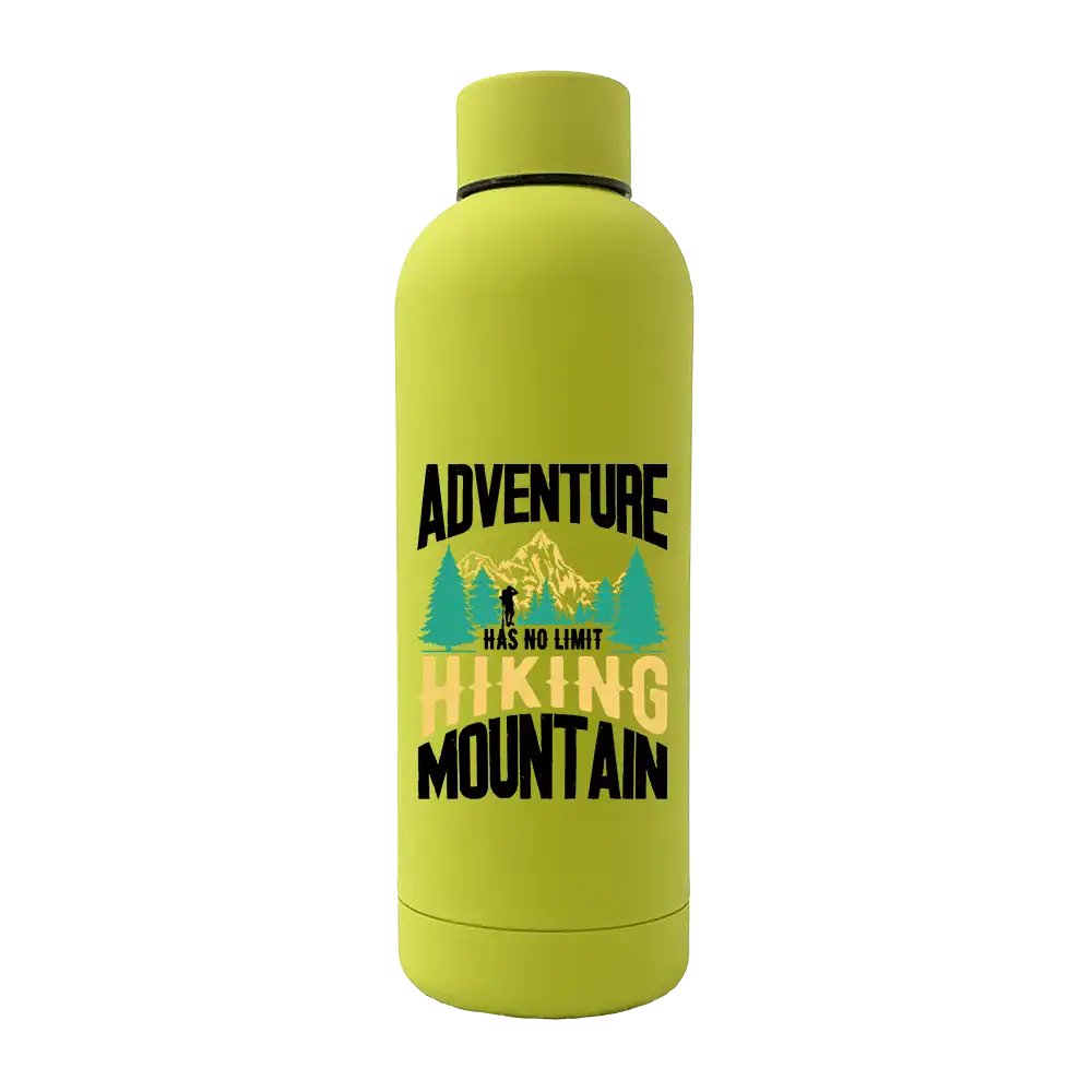 Adventure Has No Limit 17oz Stainless Rubberized Water Bottle with a sleek design and vibrant UV printed graphics.