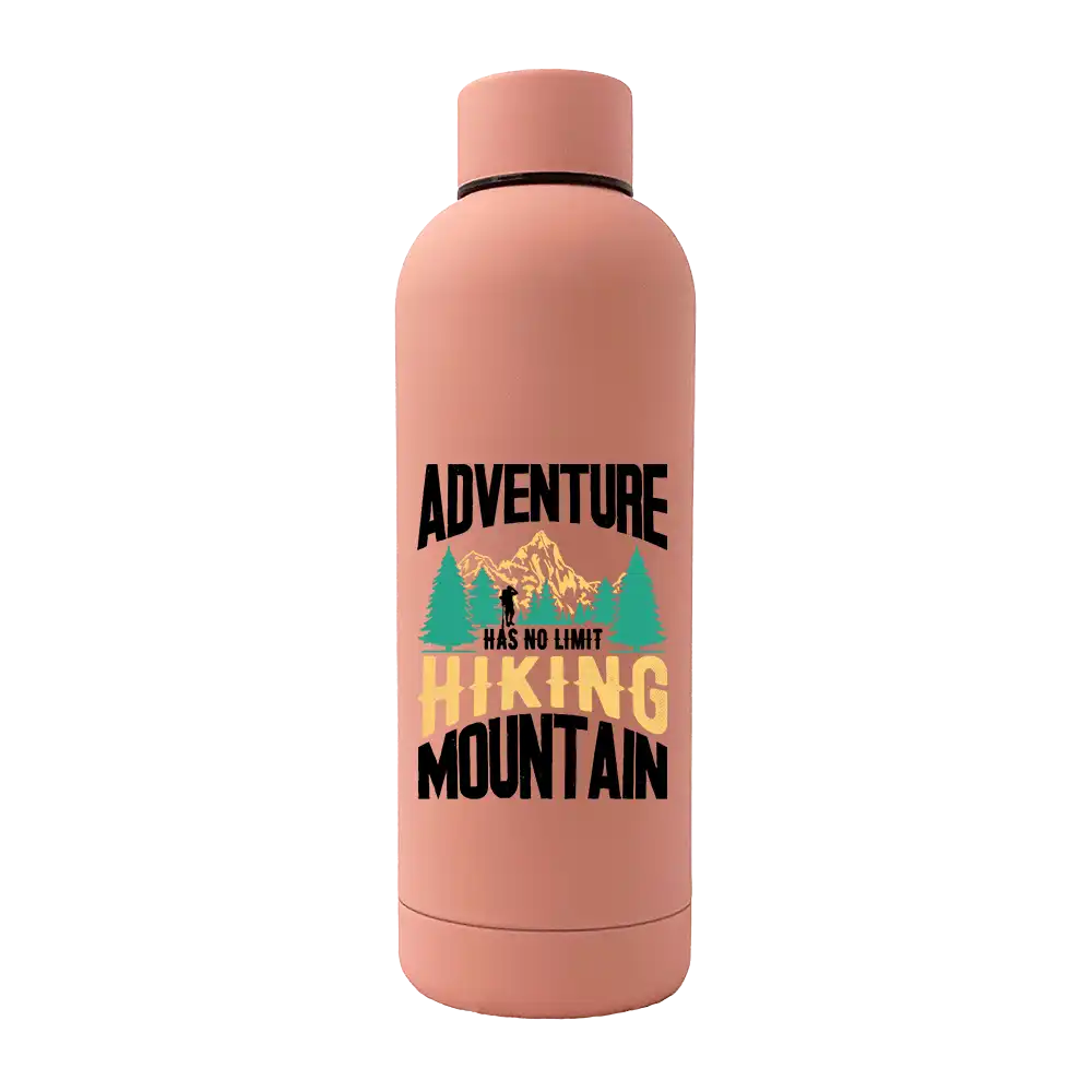 Adventure Has No Limit 17oz Stainless Rubberized Water Bottle with a sleek design and vibrant UV printed graphics.