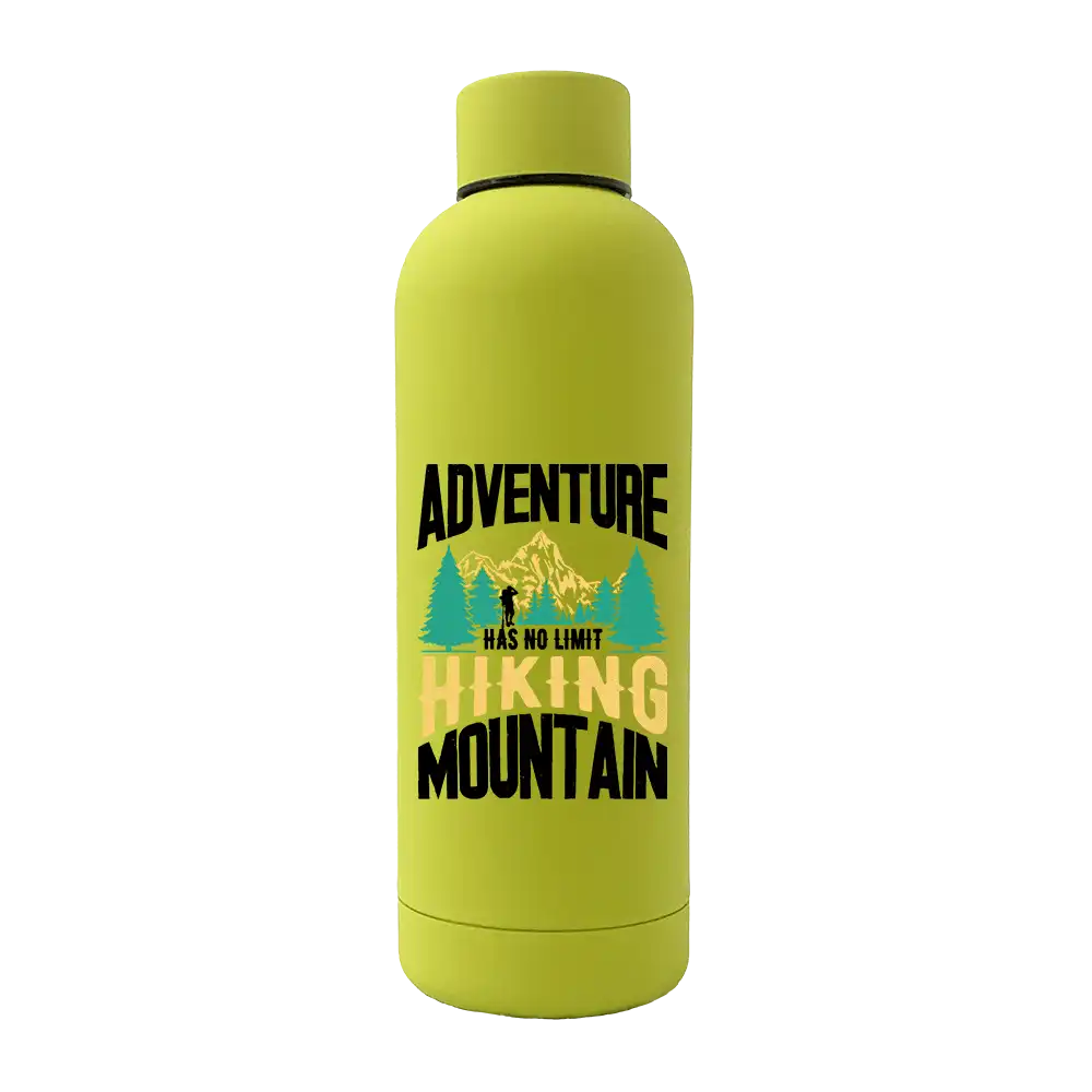 Adventure Has No Limit 17oz Stainless Rubberized Water Bottle with a sleek design and vibrant UV printed graphics.