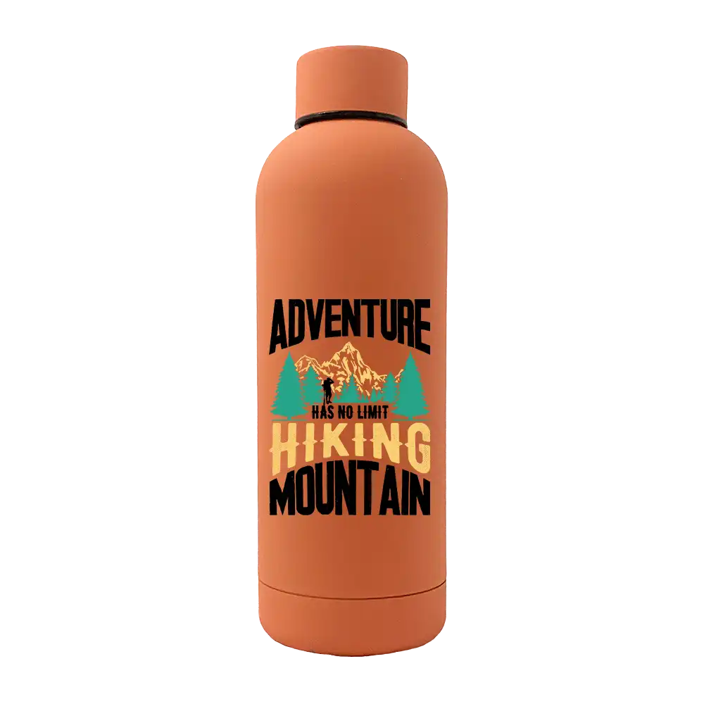 Adventure Has No Limit 17oz Stainless Rubberized Water Bottle with a sleek design and vibrant UV printed graphics.