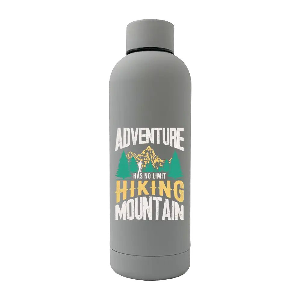 Adventure Has No Limit 17oz Stainless Rubberized Water Bottle with a sleek design and vibrant UV printed graphics.