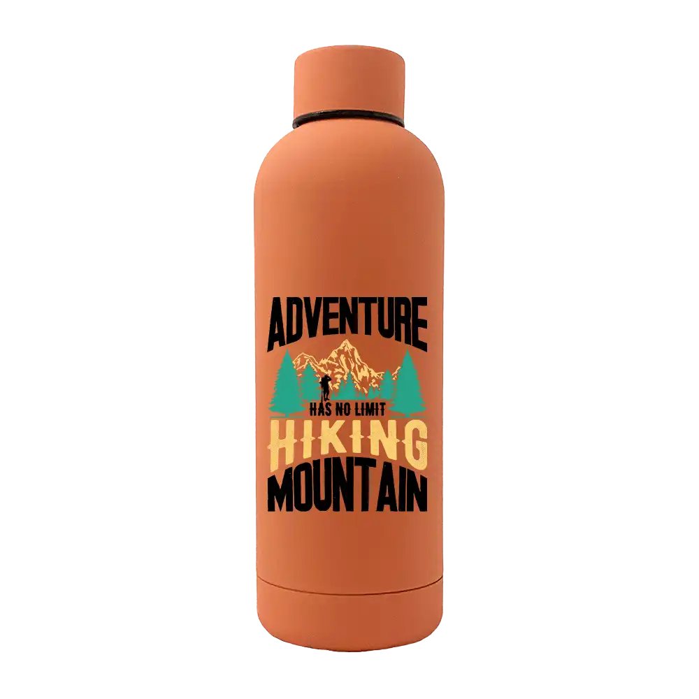 Adventure Has No Limit 17oz Stainless Rubberized Water Bottle with a sleek design and vibrant UV printed graphics.