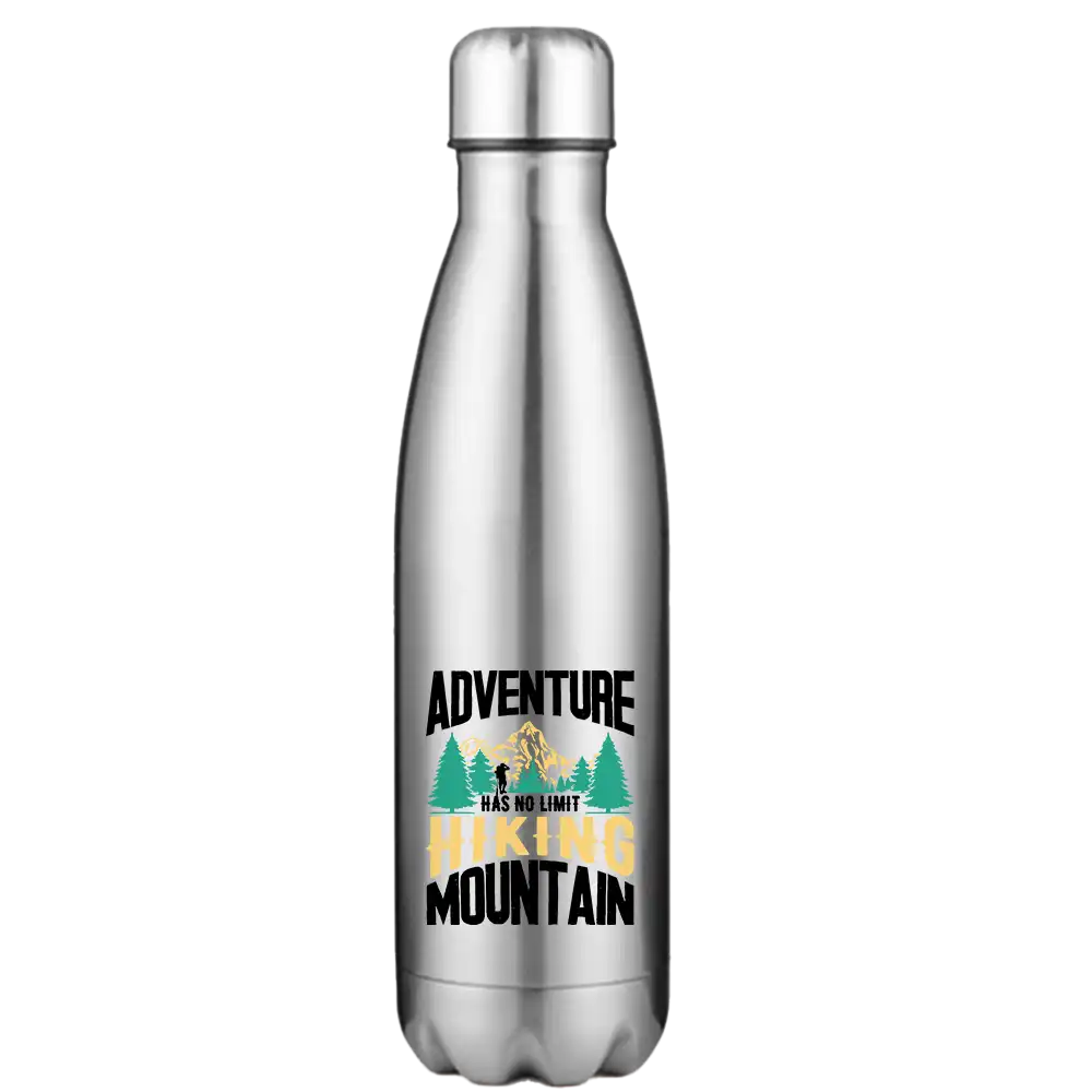 Adventure Has No Limit 17oz Stainless Steel Water Bottle with UV printed design, showcasing its durable and stylish features.