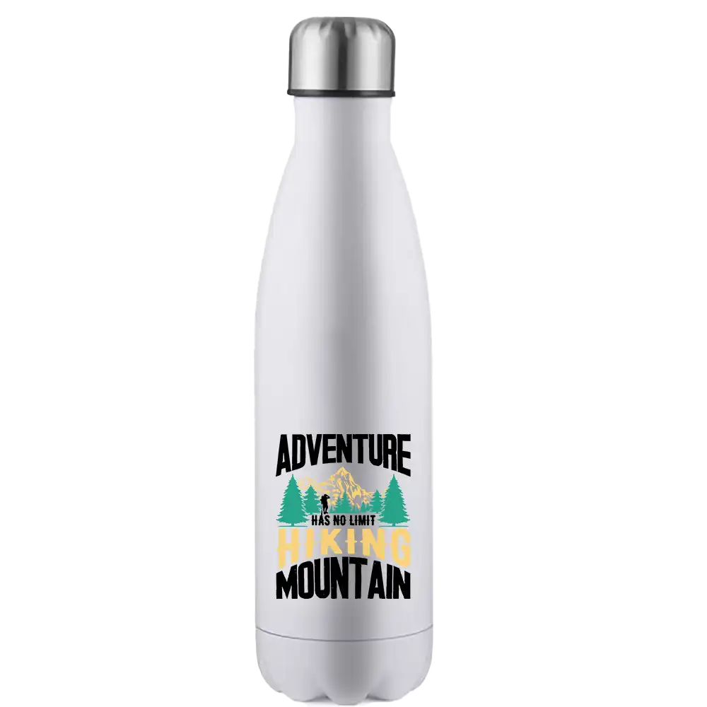 Adventure Has No Limit 17oz Stainless Steel Water Bottle with UV printed design, showcasing its durable and stylish features.