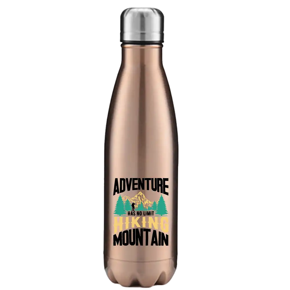 Adventure Has No Limit 17oz Stainless Steel Water Bottle with UV printed design, showcasing its durable and stylish features.