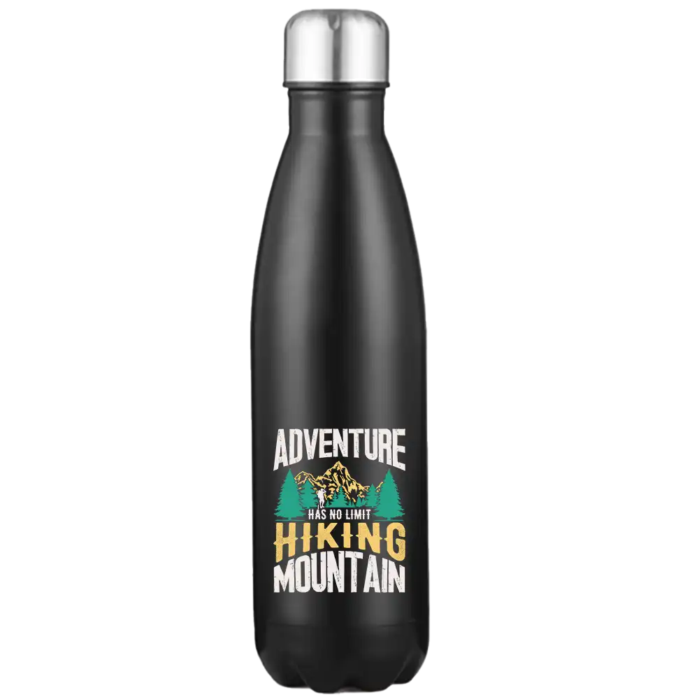 Adventure Has No Limit 17oz Stainless Steel Water Bottle with UV printed design, showcasing its durable and stylish features.