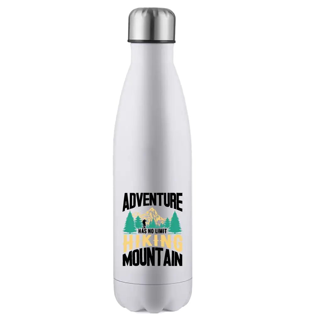 Adventure Has No Limit 17oz Stainless Steel Water Bottle with UV printed design, showcasing its durable and stylish features.