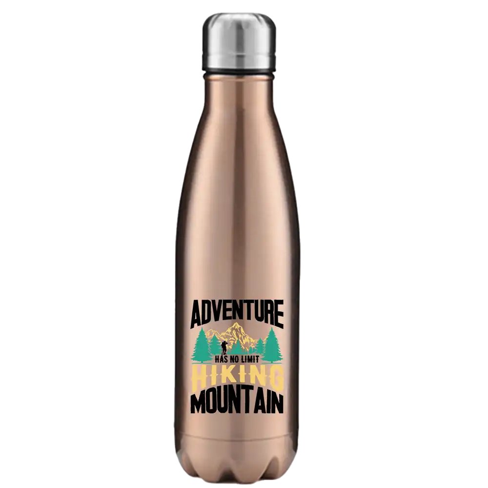 Adventure Has No Limit 17oz Stainless Steel Water Bottle with UV printed design, showcasing its durable and stylish features.