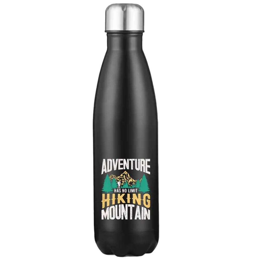 Adventure Has No Limit 17oz Stainless Steel Water Bottle with UV printed design, showcasing its durable and stylish features.