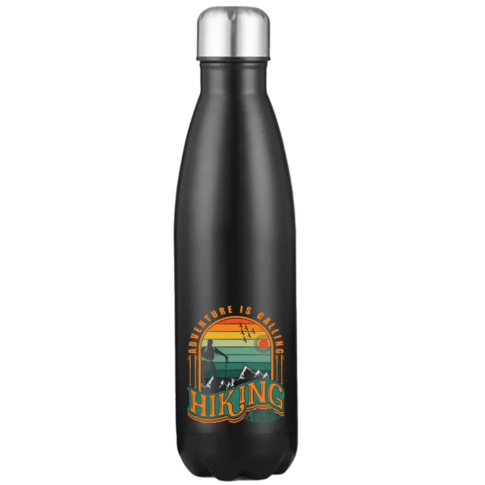 Adventure Is Calling 17oz Stainless Steel Water Bottle with UV printed design and leakproof cap, perfect for outdoor activities.