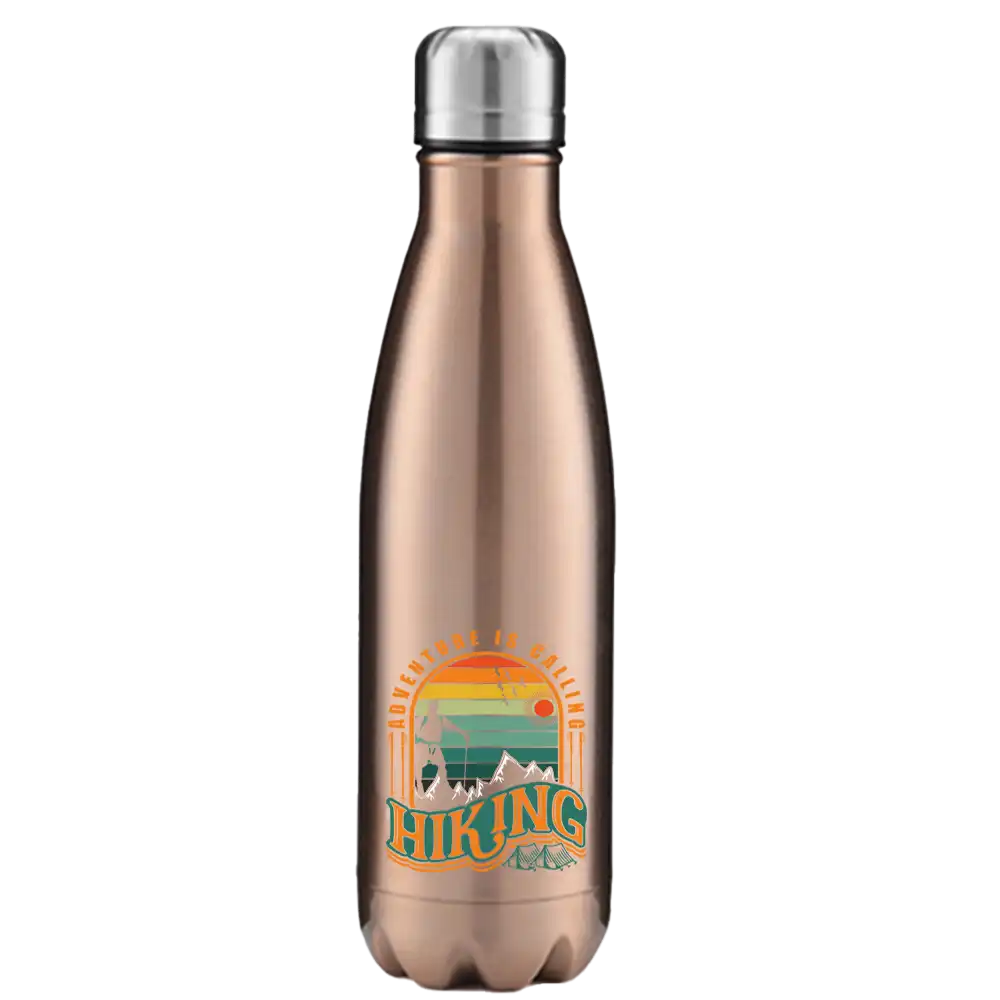 Adventure Is Calling 17oz Stainless Steel Water Bottle with UV printed design and leakproof cap, perfect for outdoor activities.