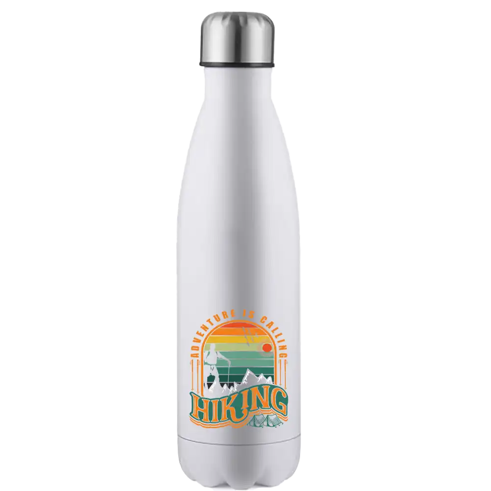 Adventure Is Calling 17oz Stainless Steel Water Bottle with UV printed design and leakproof cap, perfect for outdoor activities.