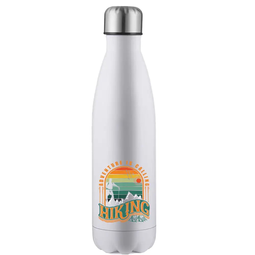 Adventure Is Calling 17oz Stainless Steel Water Bottle with UV printed design and leakproof cap, perfect for outdoor activities.