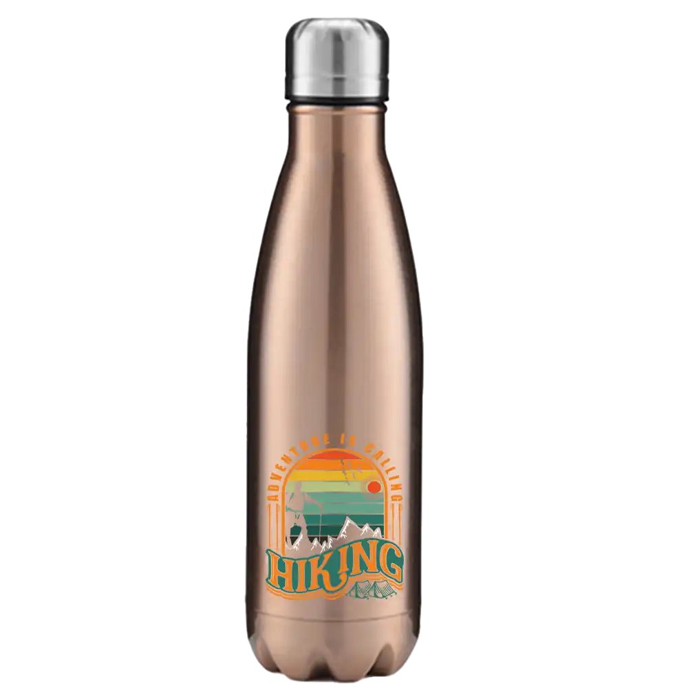 Adventure Is Calling 17oz Stainless Steel Water Bottle with UV printed design and leakproof cap, perfect for outdoor activities.