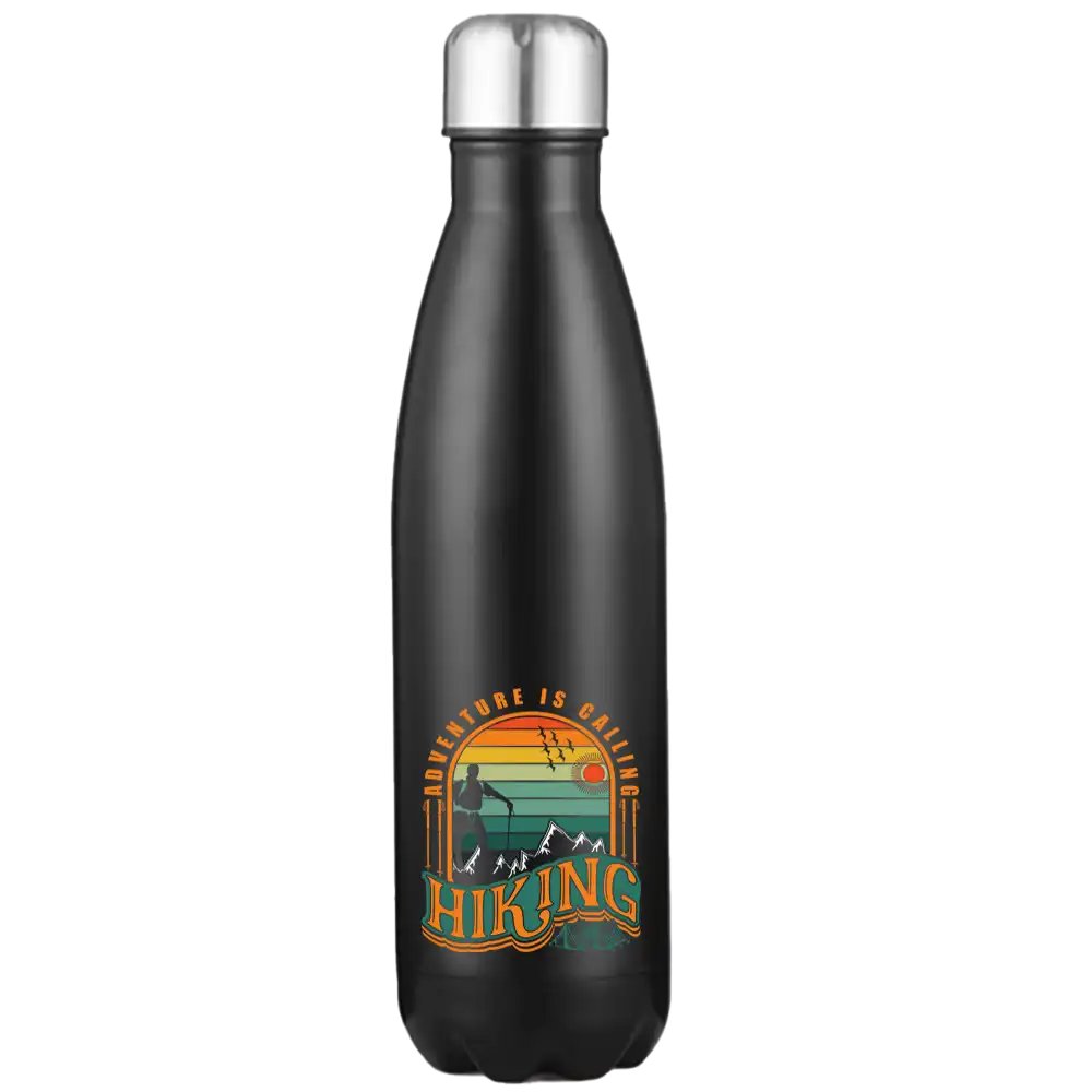 Adventure Is Calling 17oz Stainless Steel Water Bottle with UV printed design and leakproof cap, perfect for outdoor activities.