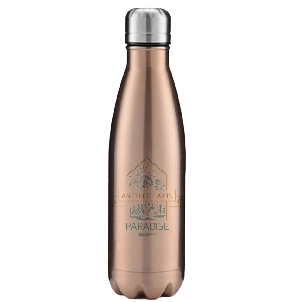 Another Day In Paradise Stainless Steel Water Bottle with a sleek design and UV printed graphics, perfect for keeping drinks hot or cold.