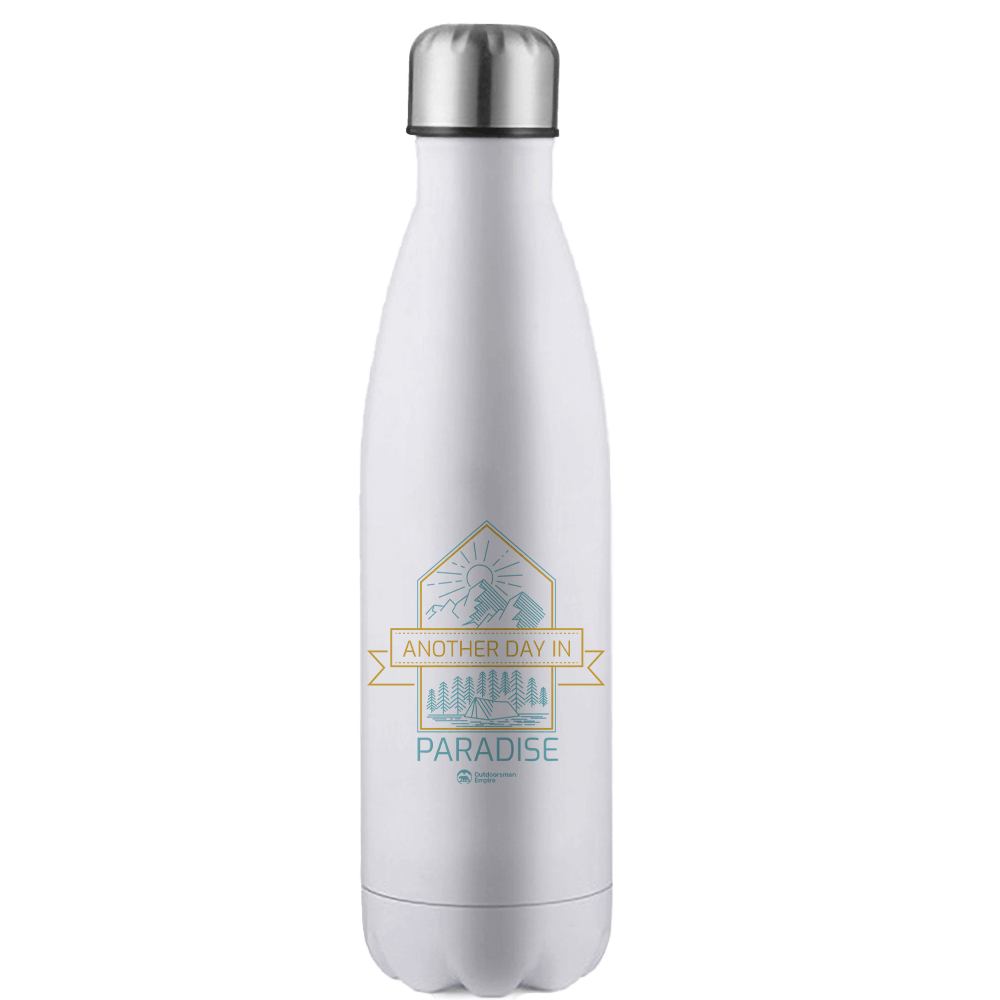 Another Day In Paradise Stainless Steel Water Bottle with a sleek design and UV printed graphics, perfect for keeping drinks hot or cold.