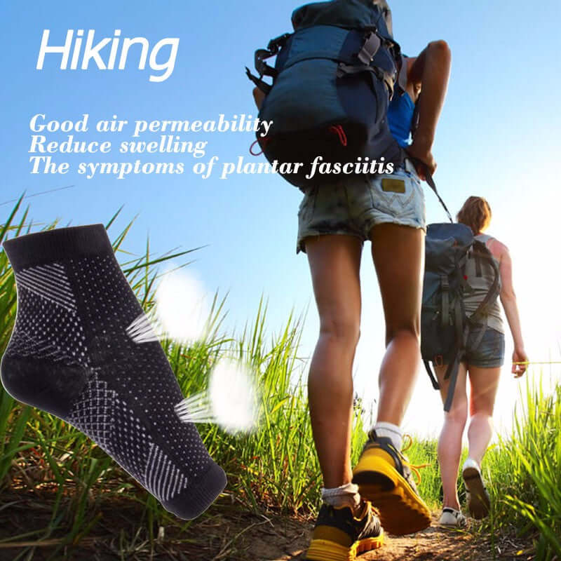 A pair of Anti-Fatigue Compression Socks designed for improved circulation and swelling relief, featuring a breathable fabric and targeted compression zones.