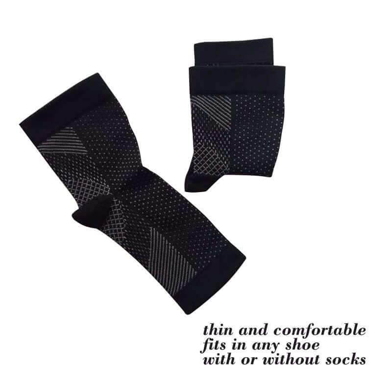 A pair of Anti-Fatigue Compression Socks designed for improved circulation and swelling relief, featuring a breathable fabric and targeted compression zones.