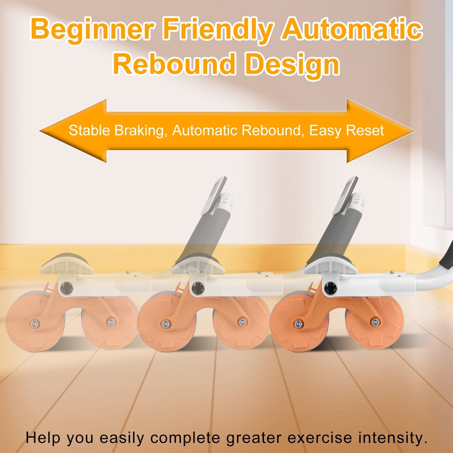 Automatic Rebound Abdominal Wheel Roller with double wheels, anti-slip rubber tracks, and comfortable grips for core workouts.