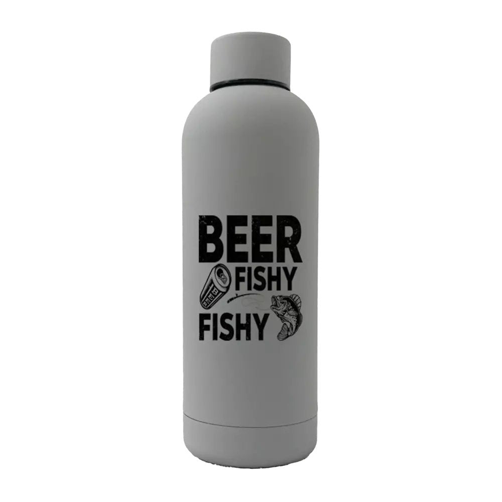 Beer Fishy Fishy 17oz stainless steel water bottle with rubberized coating, featuring a leakproof cap and stylish UV printed design.