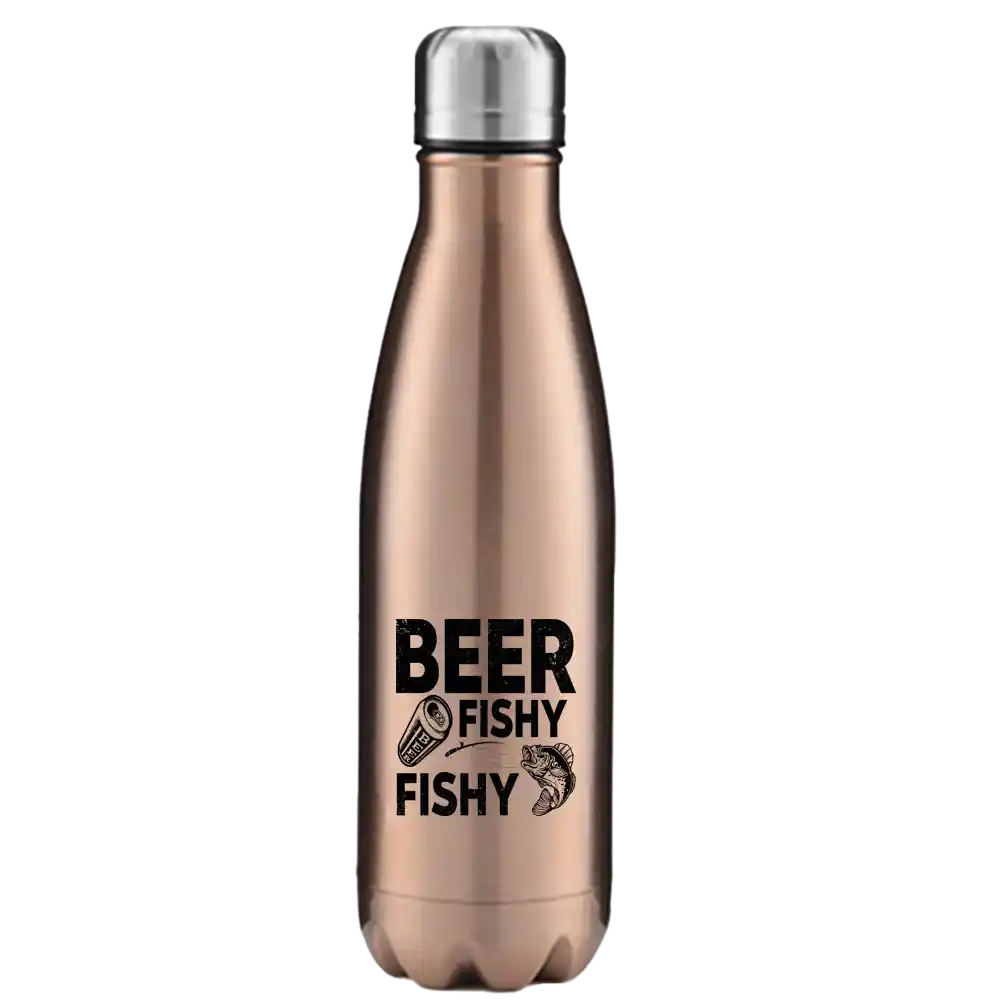 Beer Fishy Fishy 17oz Stainless Water Bottle with UV printed design, showcasing its sleek and durable stainless steel construction.