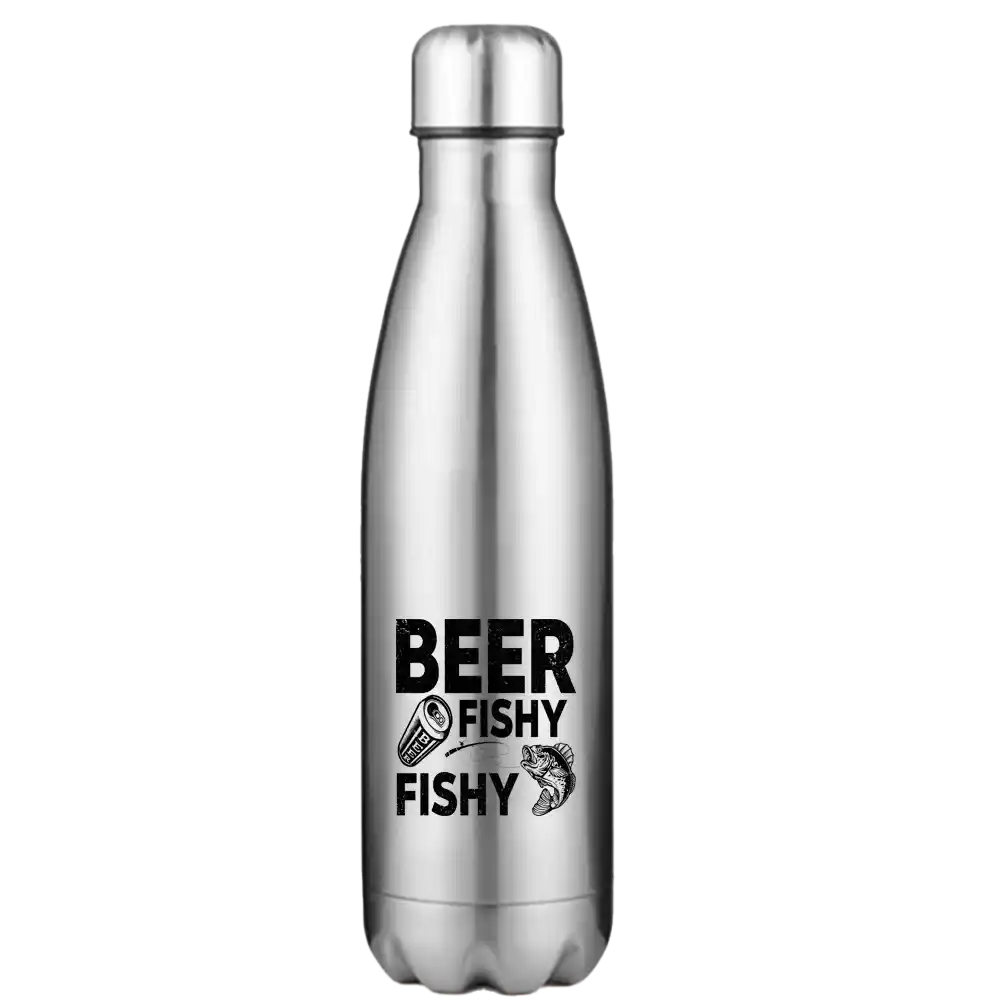 Beer Fishy Fishy 17oz Stainless Water Bottle with UV printed design, showcasing its sleek and durable stainless steel construction.