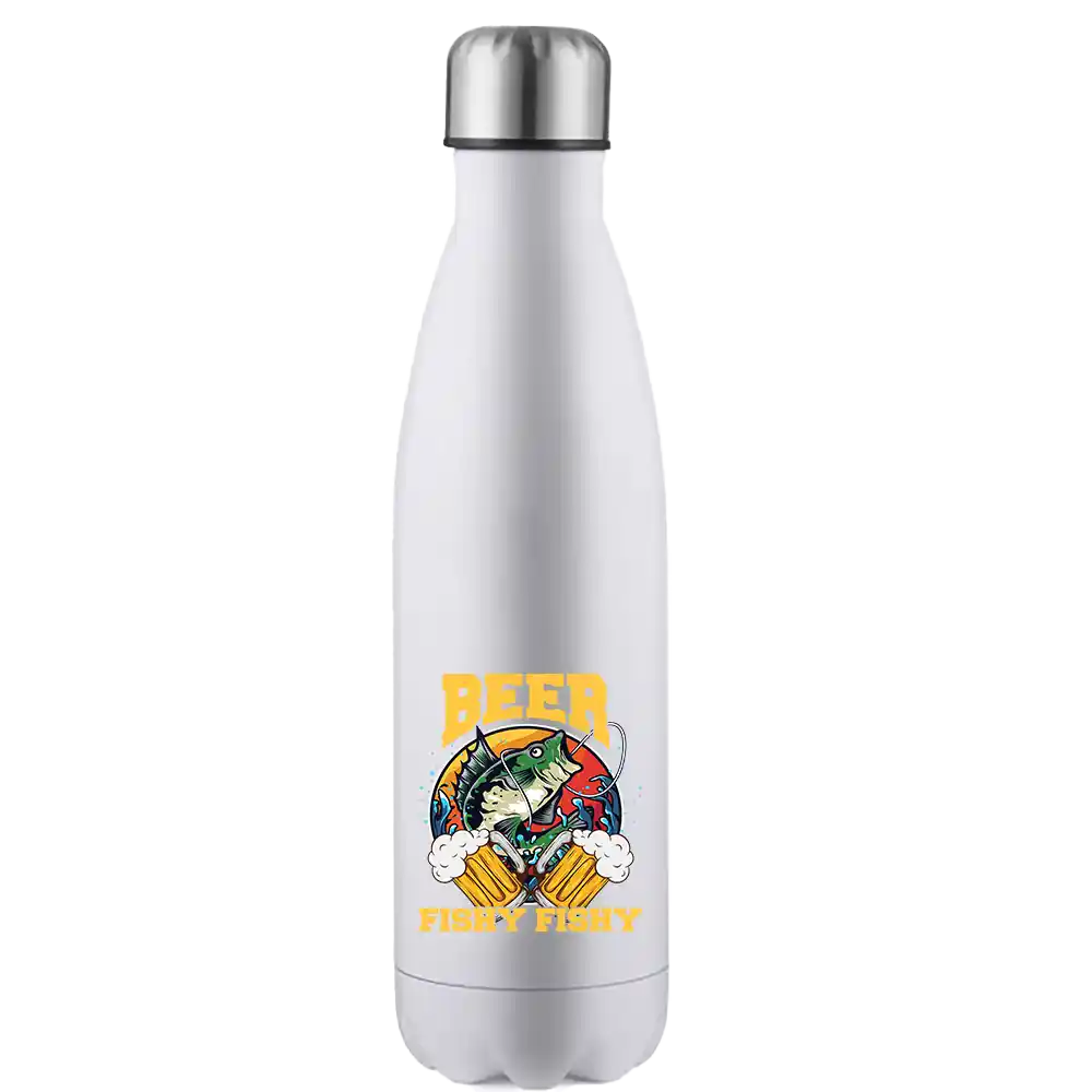 Beer Fishy Fishy 2 17oz Stainless Water Bottle with vibrant UV printed design, showcasing its durable and stylish features.