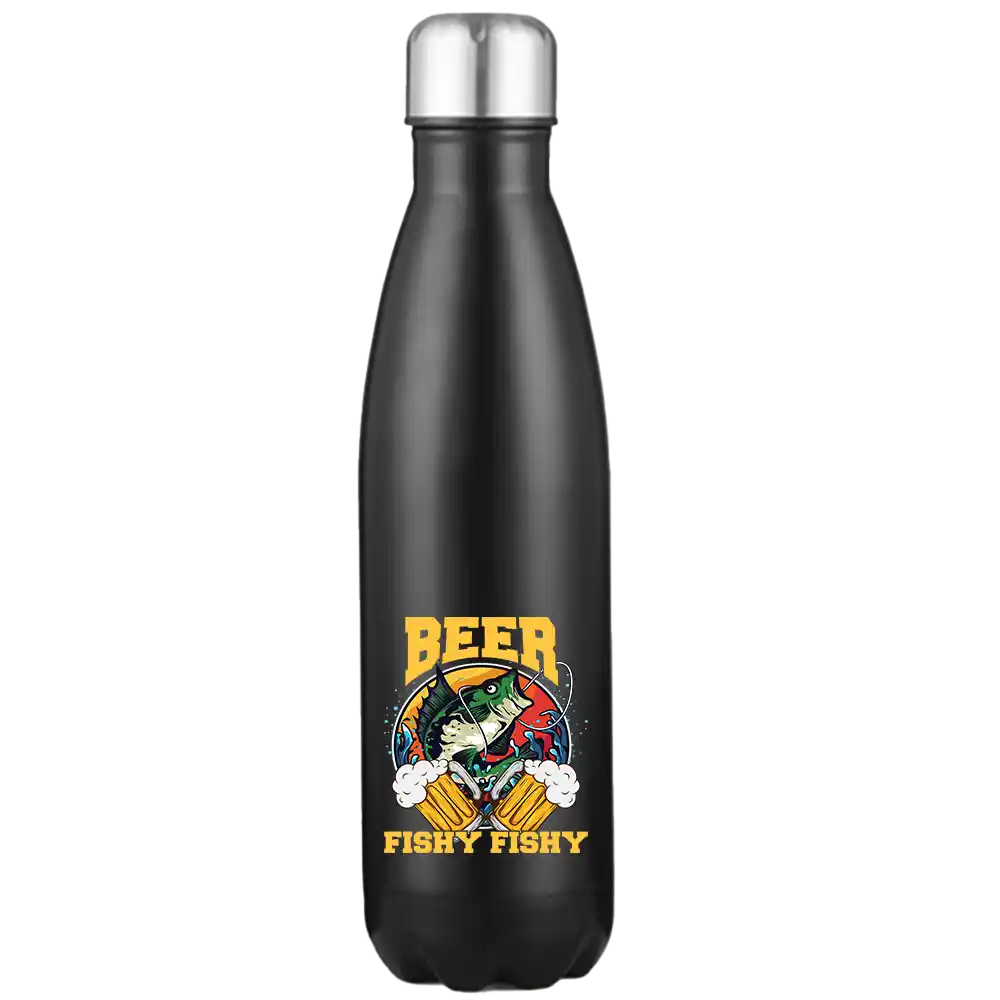 Beer Fishy Fishy 2 17oz Stainless Water Bottle with vibrant UV printed design, showcasing its durable and stylish features.