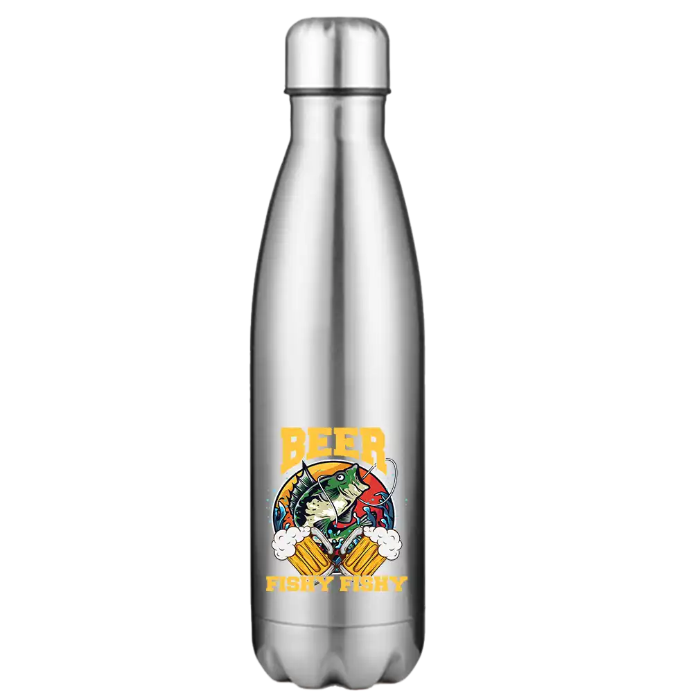 Beer Fishy Fishy 2 17oz Stainless Water Bottle with vibrant UV printed design, showcasing its durable and stylish features.