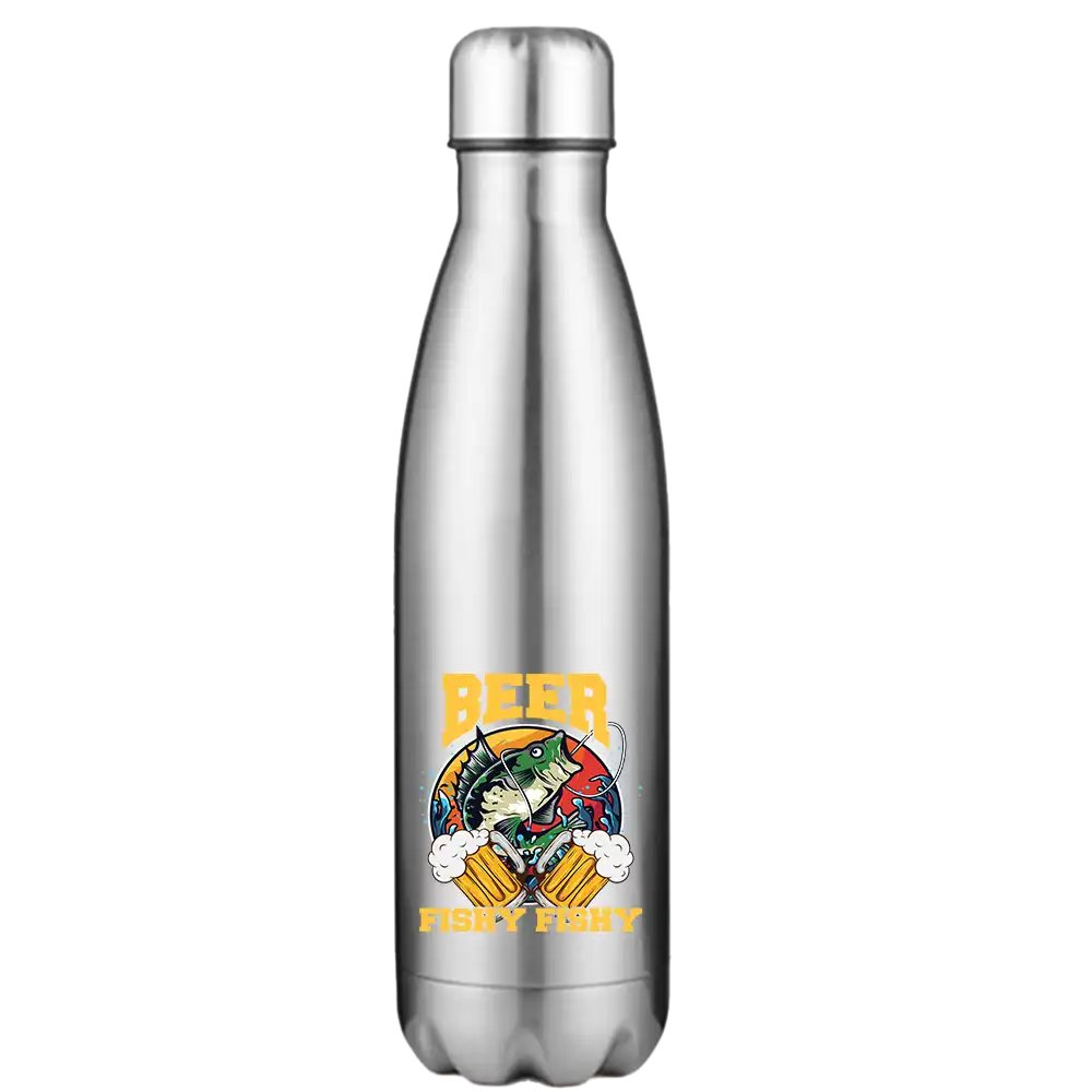 Beer Fishy Fishy 2 17oz Stainless Water Bottle with vibrant UV printed design, showcasing its durable and stylish features.