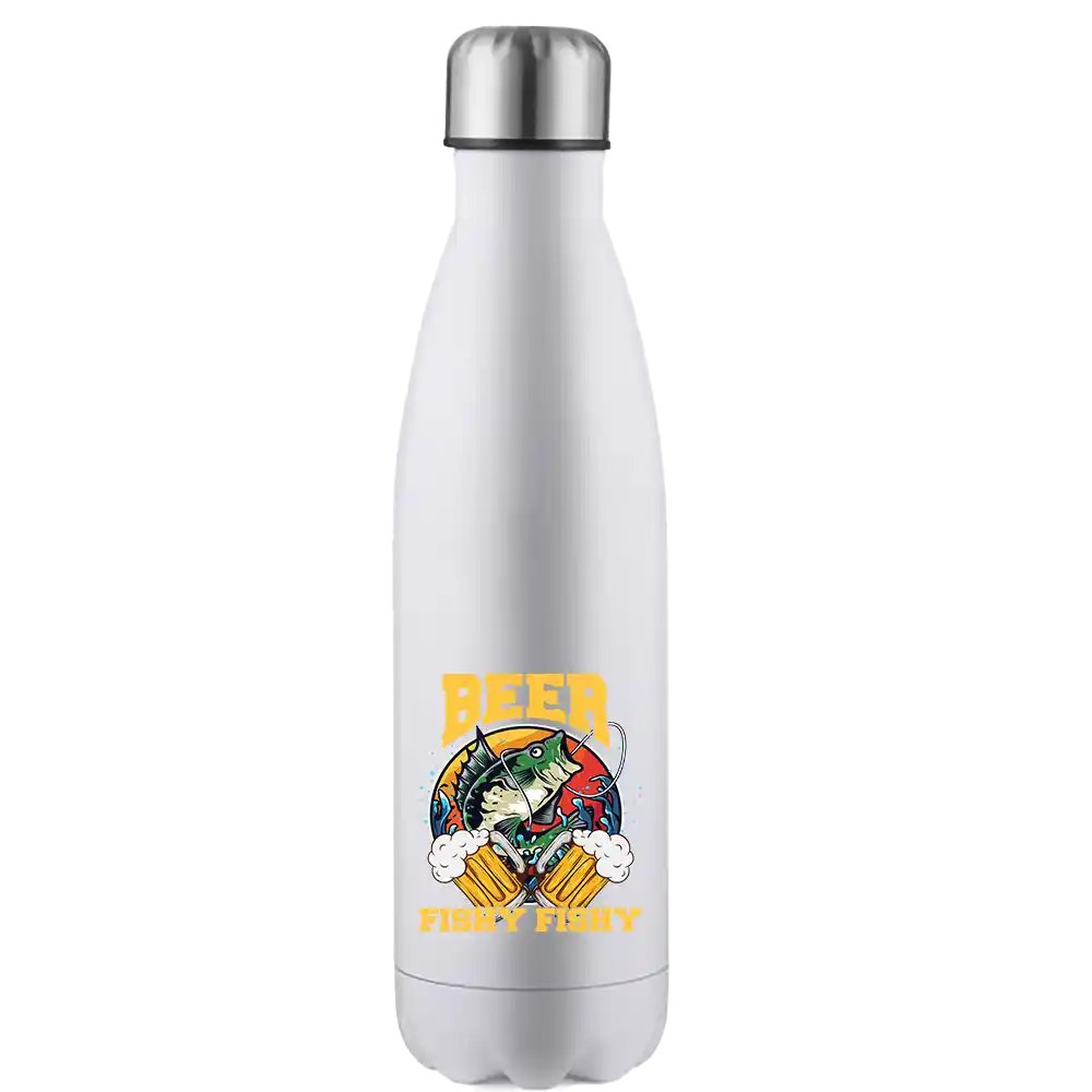 Beer Fishy Fishy 2 17oz Stainless Water Bottle with vibrant UV printed design, showcasing its durable and stylish features.