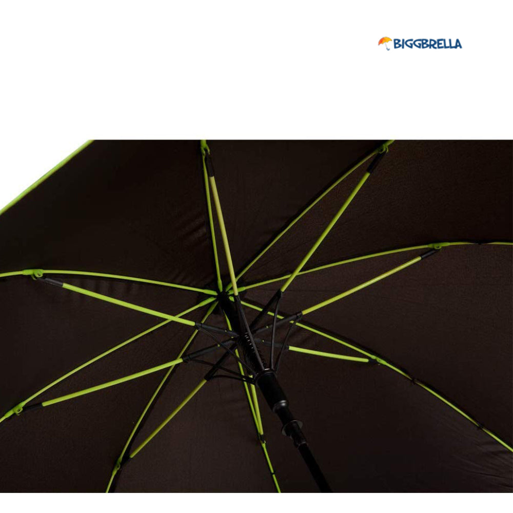 Biggbrella Schwarz/Grün Regenschirm mit ergonomischem Griff und 23 Zoll Durchmesser, ideal für Regen und Sonnenschutz.