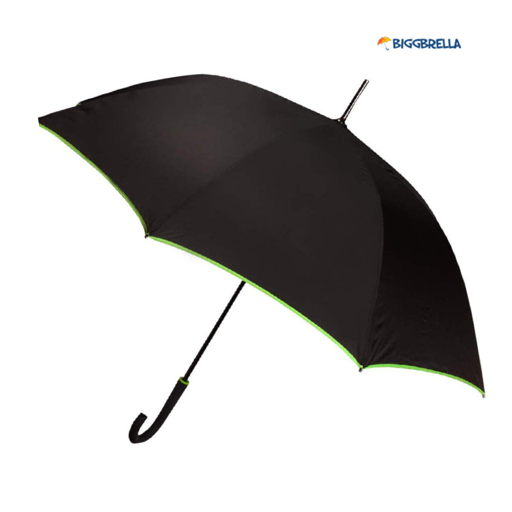 Biggbrella Schwarz/Grün Regenschirm mit ergonomischem Griff und 23 Zoll Durchmesser, ideal für Regen und Sonnenschutz.