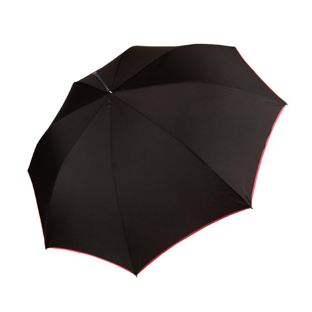 Biggbrella Schwarz/Rosa Regenschirm mit 105 cm Durchmesser, ideal für Regen und Sonnenschutz, ausgestattet mit ergonomischem Griff und automatischem Mechanismus.