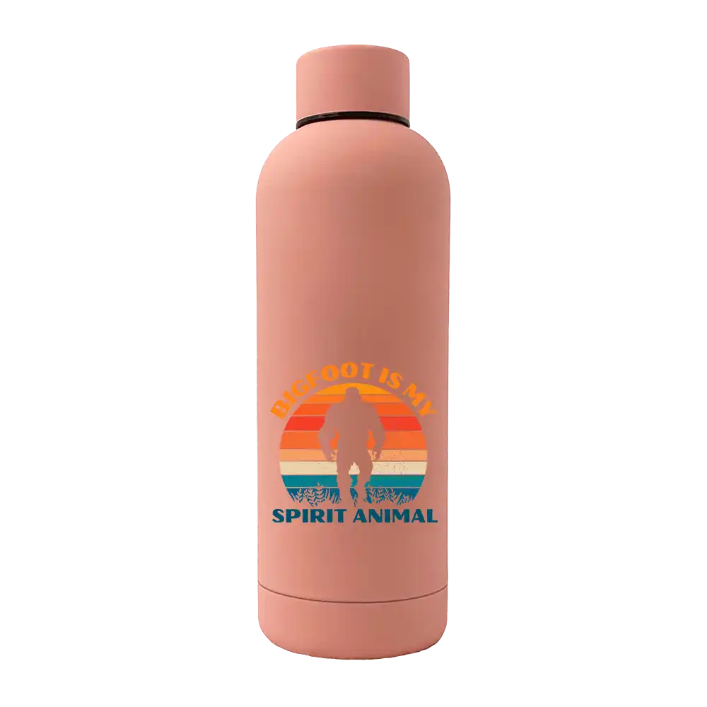 Bigfoot Is My Spirit Animal 17oz stainless steel water bottle with rubberized coating, featuring a fun design and leakproof cap.