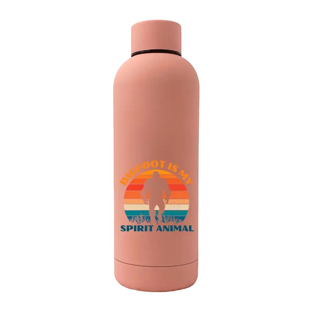 Bigfoot Is My Spirit Animal 17oz stainless steel water bottle with rubberized coating, featuring a fun design and leakproof cap.