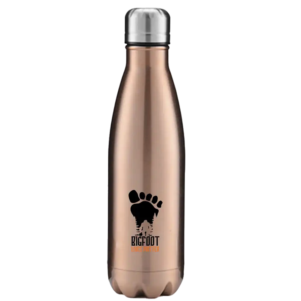 Bigfoot Lives Matter 17oz stainless steel water bottle with a vibrant design, showcasing its double-walled insulation and leakproof cap.