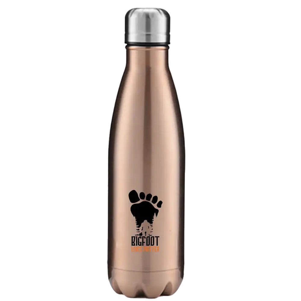 Bigfoot Lives Matter 17oz stainless steel water bottle with a vibrant design, showcasing its double-walled insulation and leakproof cap.