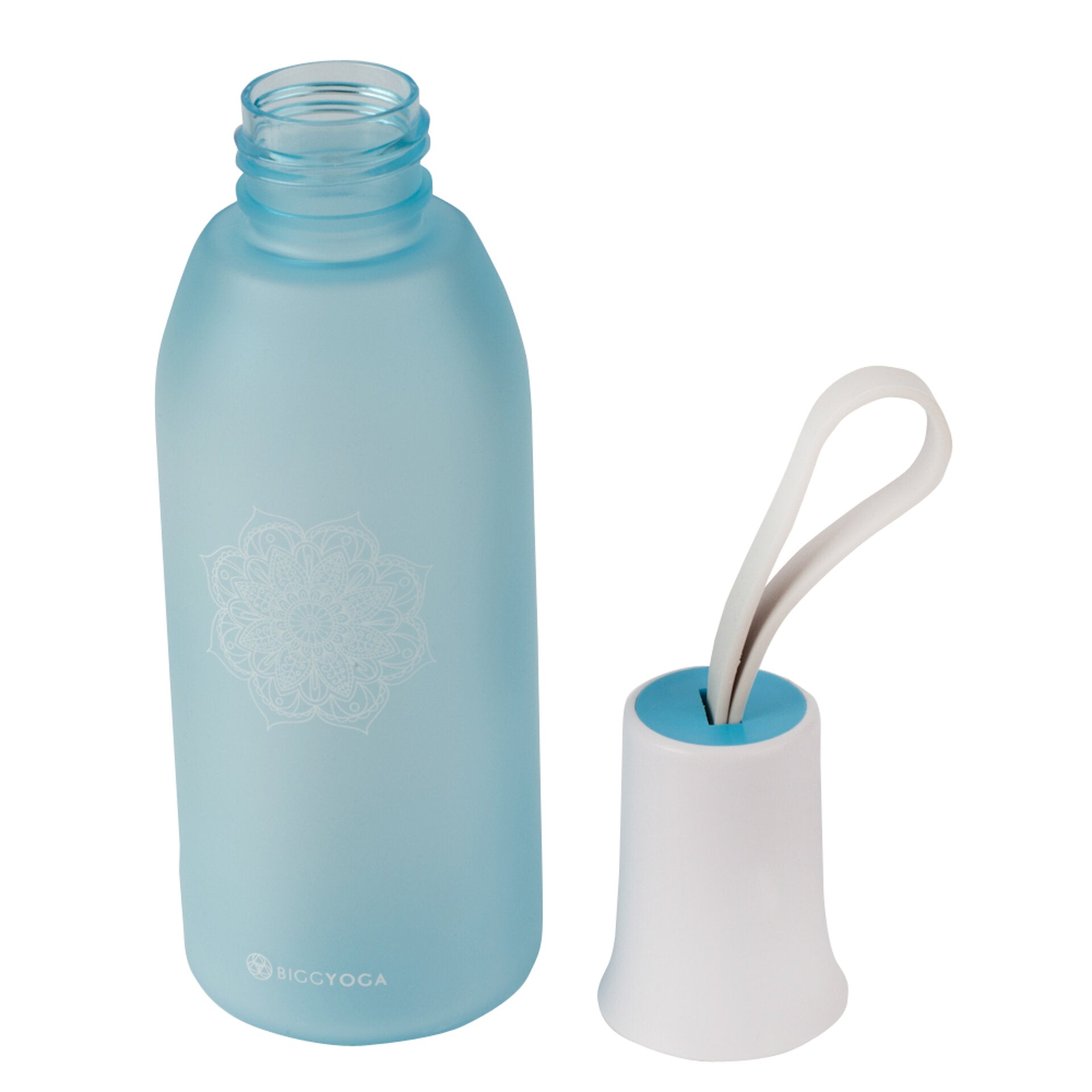 BiggYoga Karma Plastik Wasserflasche in ansprechendem Design, BPA-frei und umweltfreundlich, ideal für Sport und Alltag.