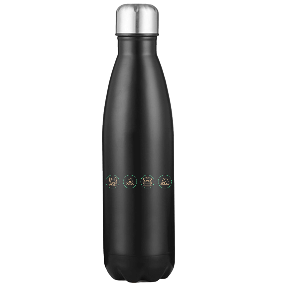 Camp Life 17oz Stainless Steel Water Bottle with UV printed designs, showcasing its durable and stylish features.