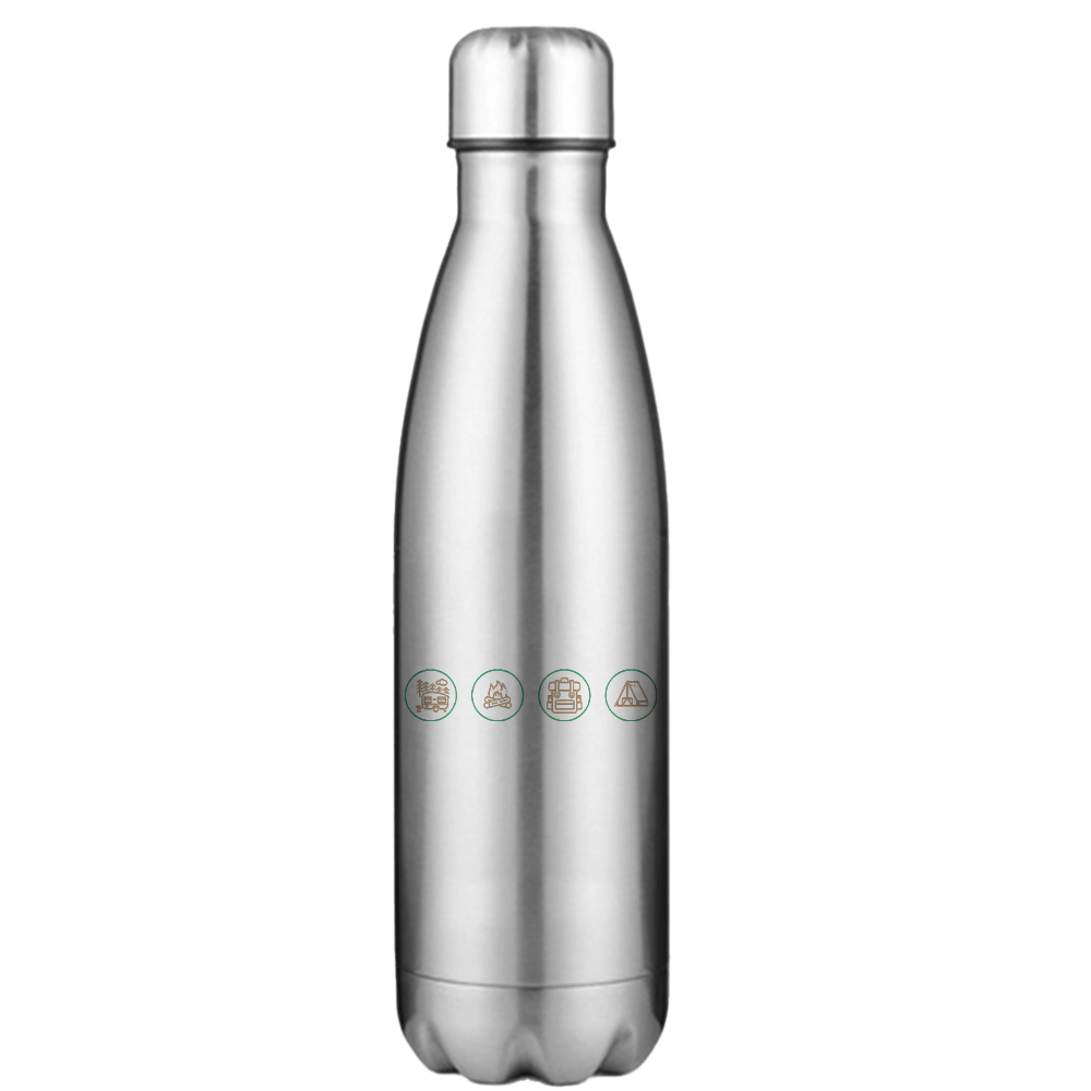 Camp Life 17oz Stainless Steel Water Bottle with UV printed designs, showcasing its durable and stylish features.