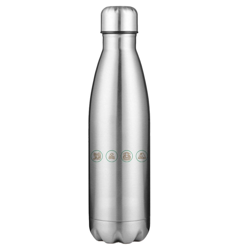 Camp Life 17oz Stainless Steel Water Bottle with UV printed designs, showcasing its durable and stylish features.